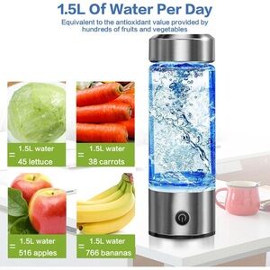 Hydrogen Water H2O Bottle Glass, Portable Rechargeable Ionizer Office Travel Gym